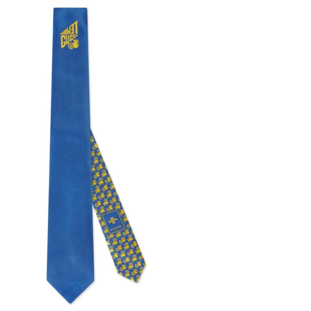 Authentic NewGucci 'Lemon Gucci' Jacquard Silk Tie - Picture 8 of 13